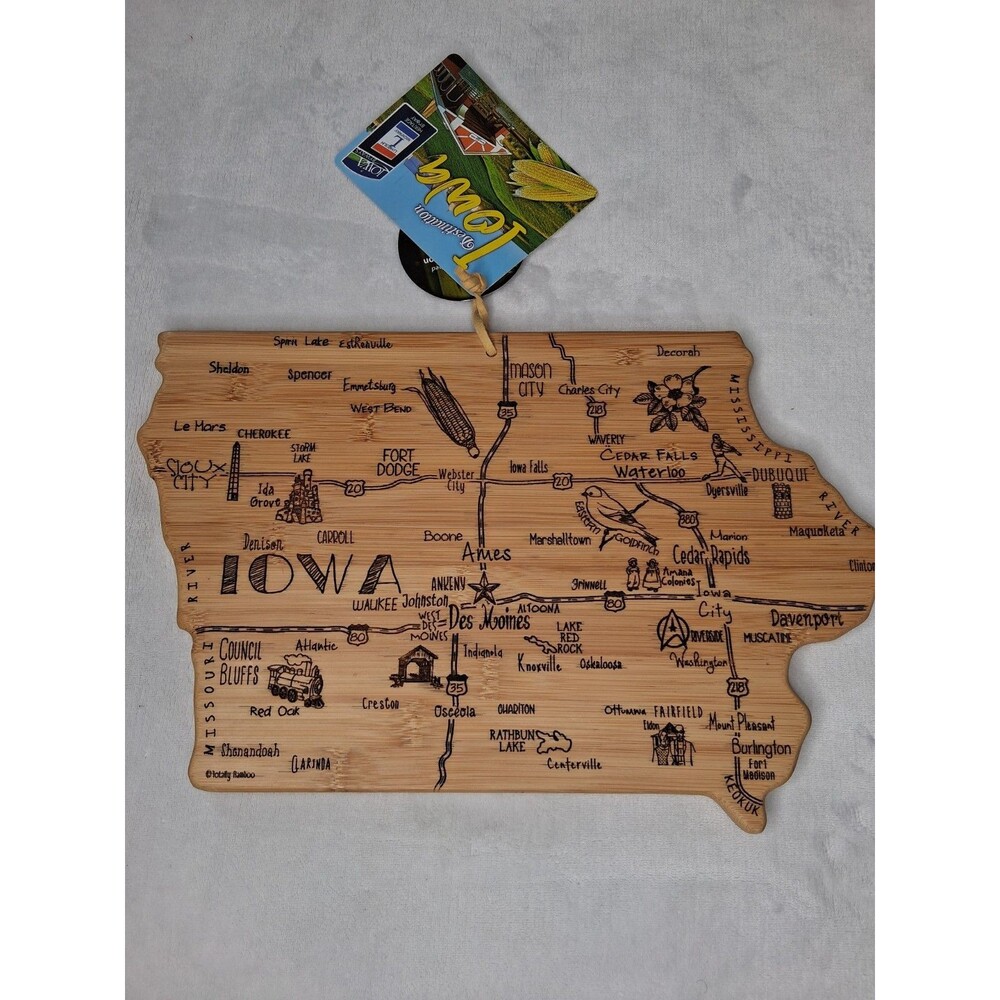 New Destination Iowa State Shaped Serving- Cutting Board with Hang Tie